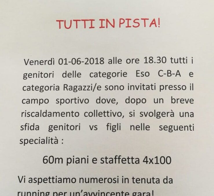 TUTTI IN PISTA! GENITORI vs FIGLI – Venerdì 1 giugno ore 18.30